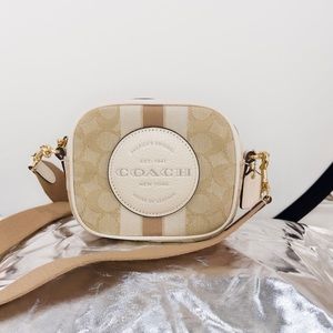 Coach Mini Dempsey Camera Bag In Signature Jacquard With Stripe and Coach Patch